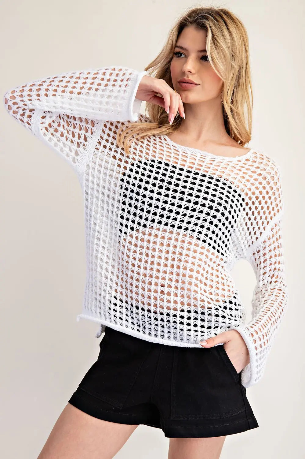 Crochet Knit Long Sleeve Sweater