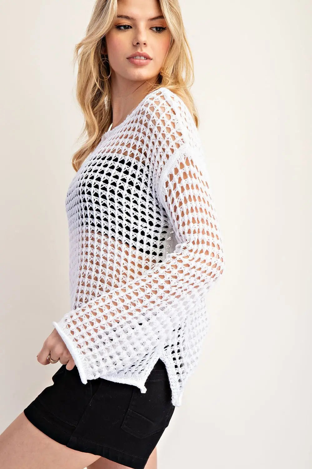 Crochet Knit Long Sleeve Sweater