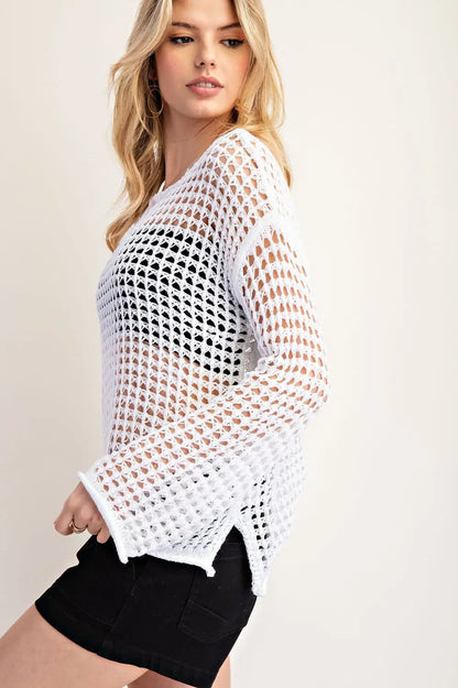 Crochet Knit Long Sleeve Sweater