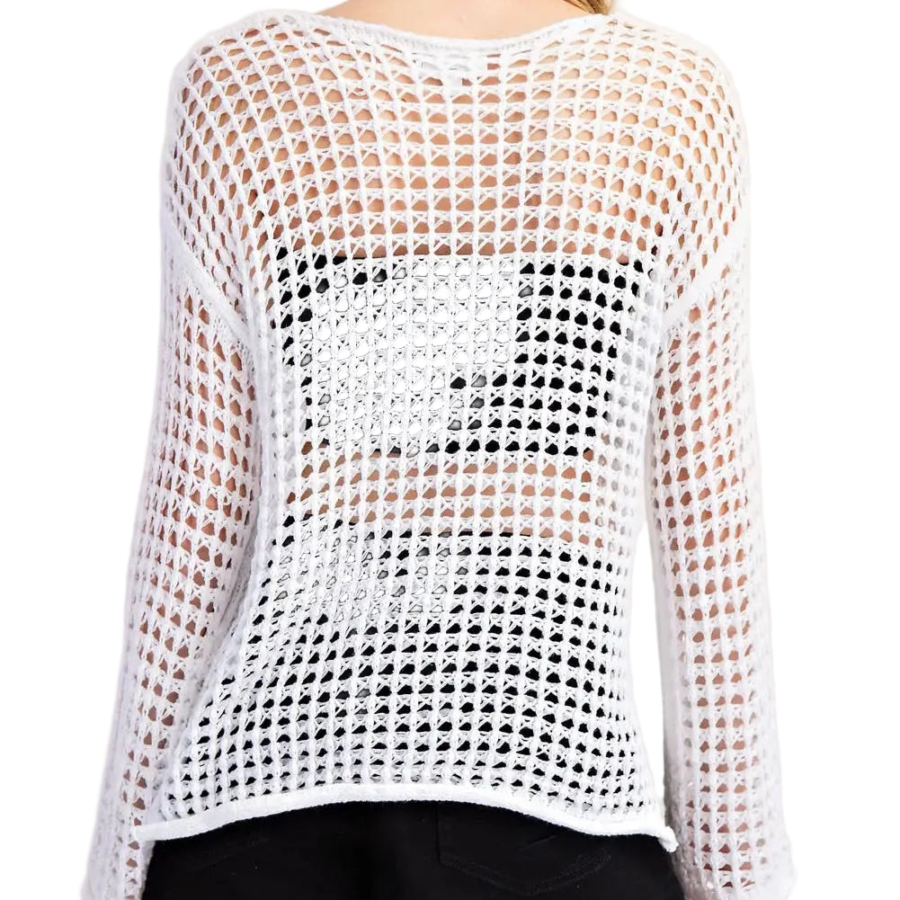 Crochet Knit Long Sleeve Sweater