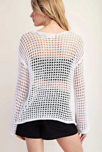 Crochet Knit Long Sleeve Sweater