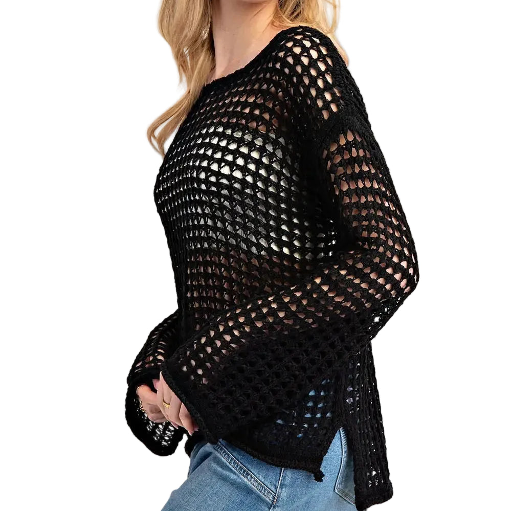 Crochet Knit Long Sleeve Sweater