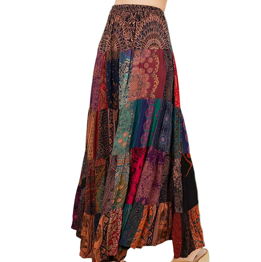Long Rayon Patchwork Skirt
