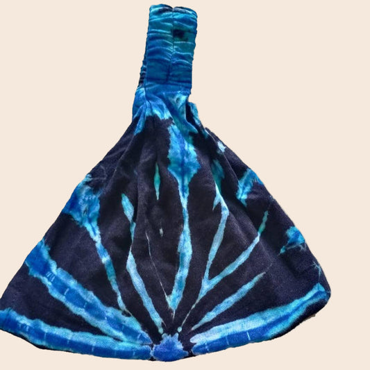 Tie-dye Black Cotton Headband With Blue Accents