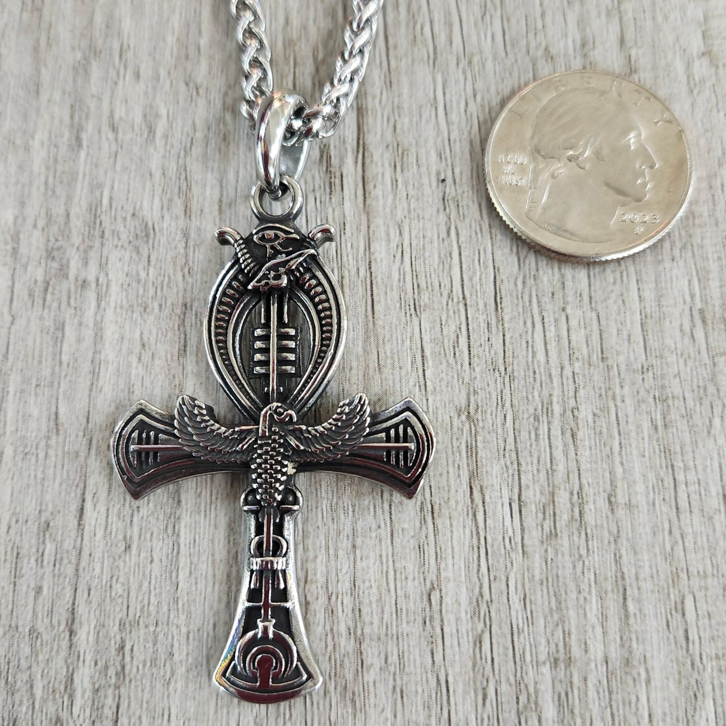 Ankh, Falcon, and Eye of Horus Stainless Steel Necklace