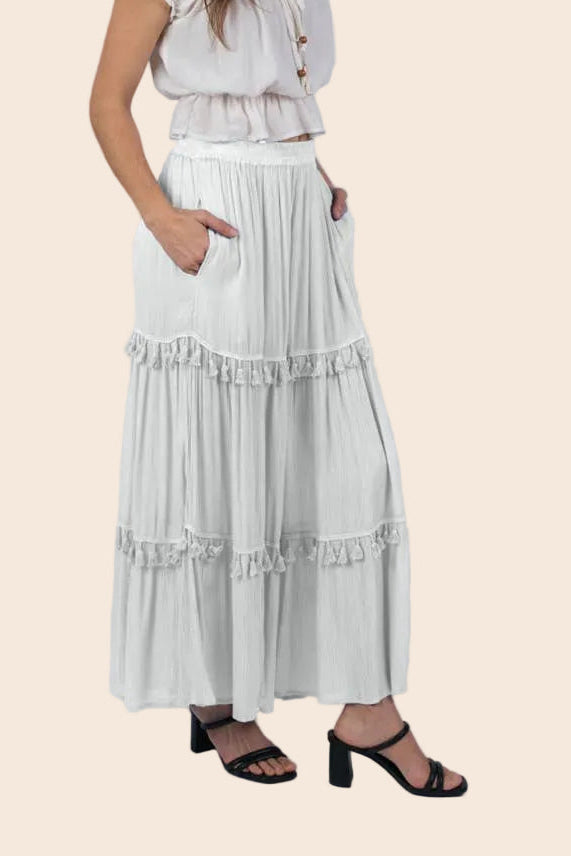 Whimsical Tasseled Summer Maxi Skirt