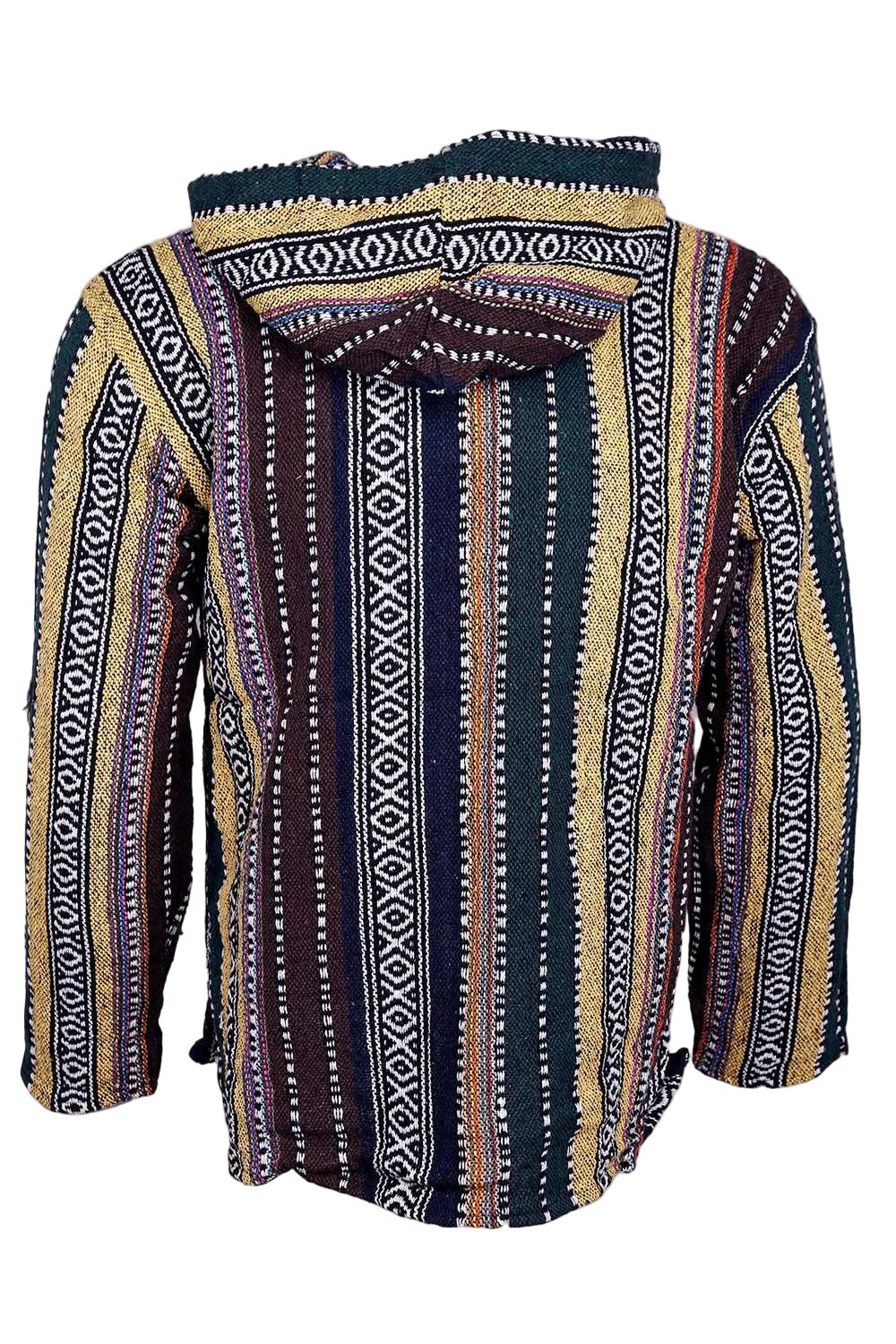 Woven Baja Style Hoodie Zip Up Earth Stripe
