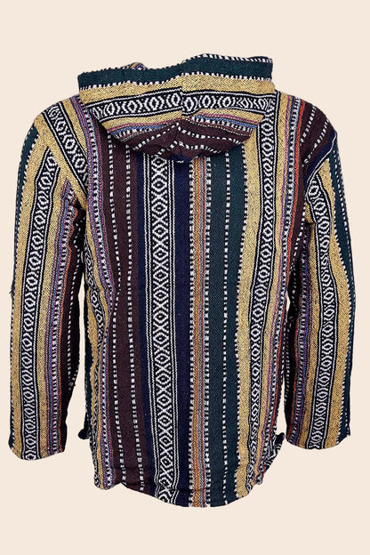 Woven Baja Style Hoodie Zip Up Earth Stripe