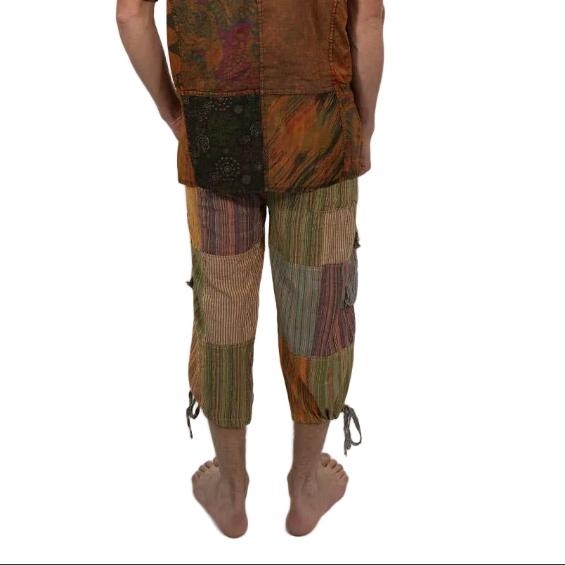 Hippie Cotton Patchwork  Men's Clam Digger Shorts