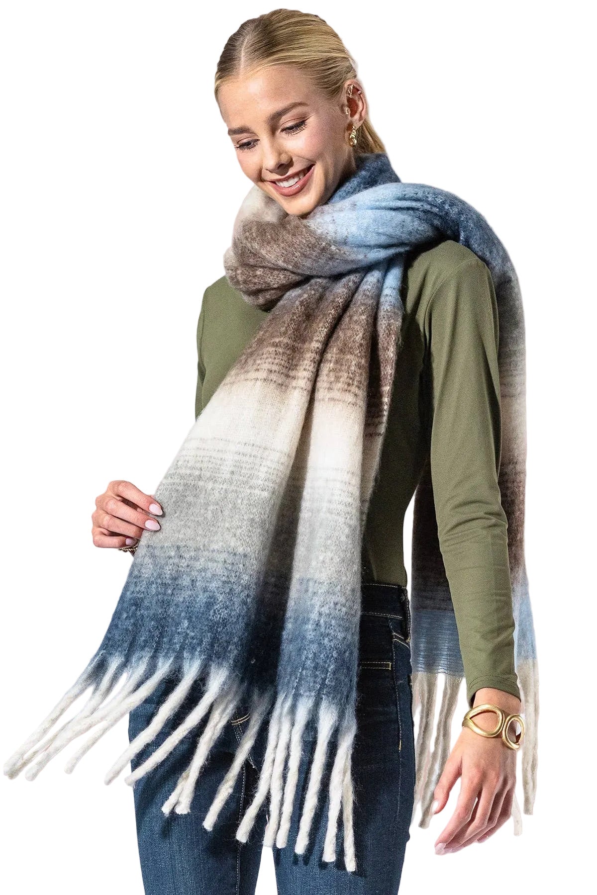 Blue and Brown Ombre Fringe Scarf