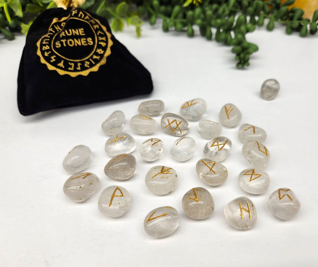 Clear Quartz Rune Sets with Velvet