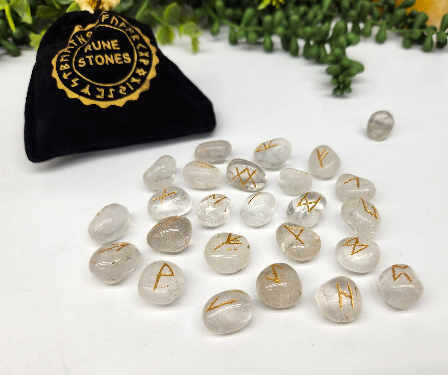 Clear Quartz Rune Sets with Velvet