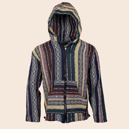 Woven Baja Style Hoodie Zip Up Earth Stripe
