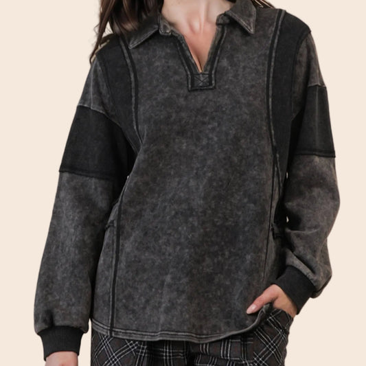 Mineral Washed Oversized French Terry Knit Top