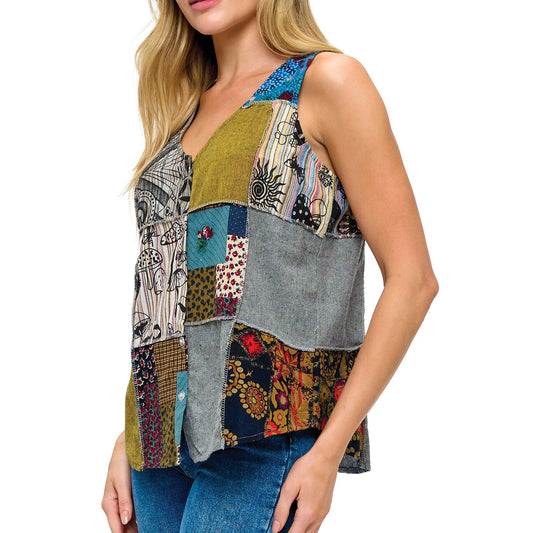 Boho Patchwork Button up Top