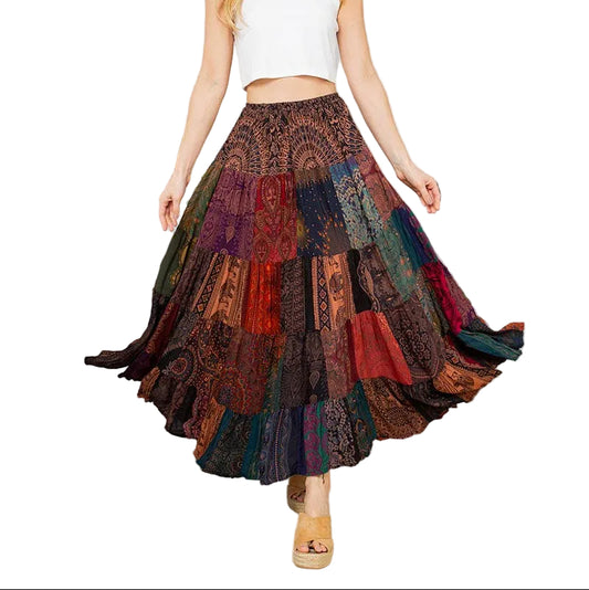 Long Rayon Patchwork Skirt