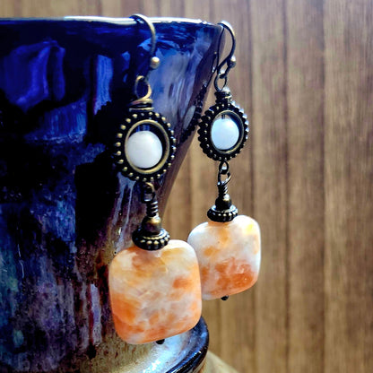 Sunstone and Moonstone Earrings