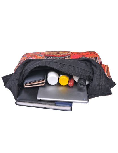 Patched Graphic Printed Cotton Hippie Hobo Bag