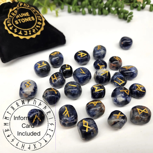 Sodalite Rune Sets with Velvet Pouch and Grid