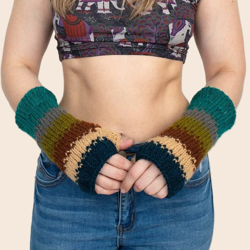 Blurred Lines Handmade Wool Knit Arm Warmer Unisex Gloves