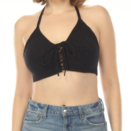 Corset Laced Knit Halter Top
