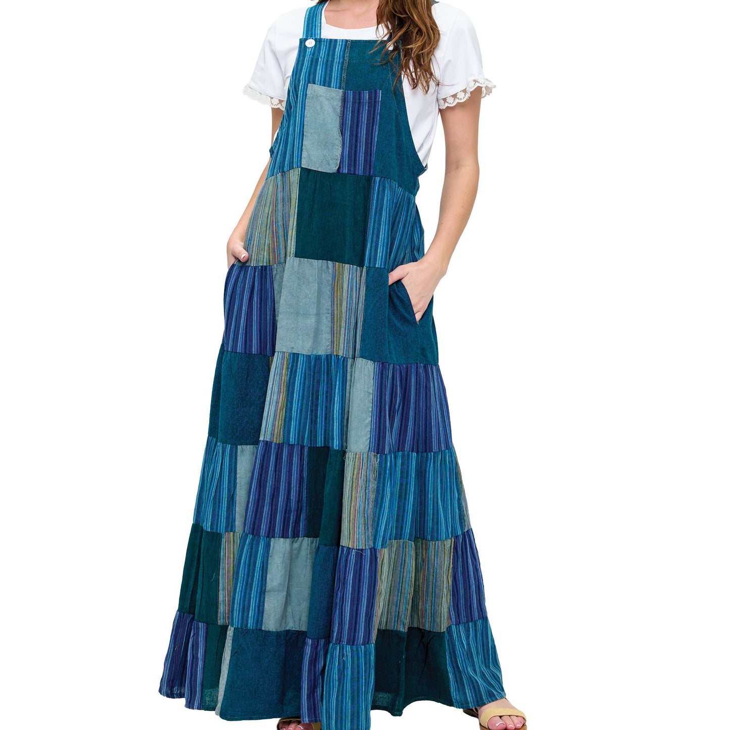 Hippie Boho Print Patchwork Overall Maxi Dress