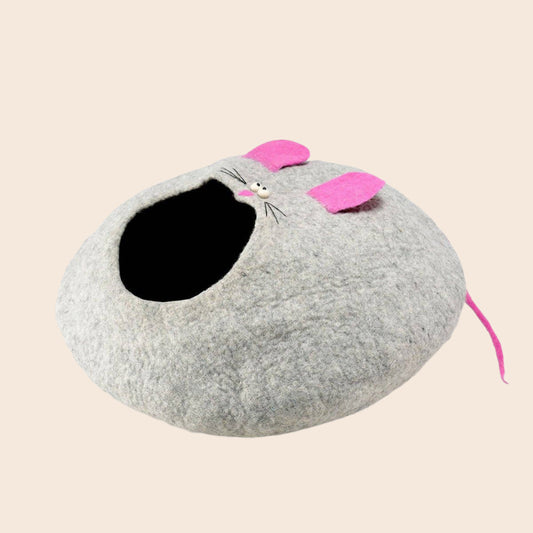 Felted Cat House with Mouse Design