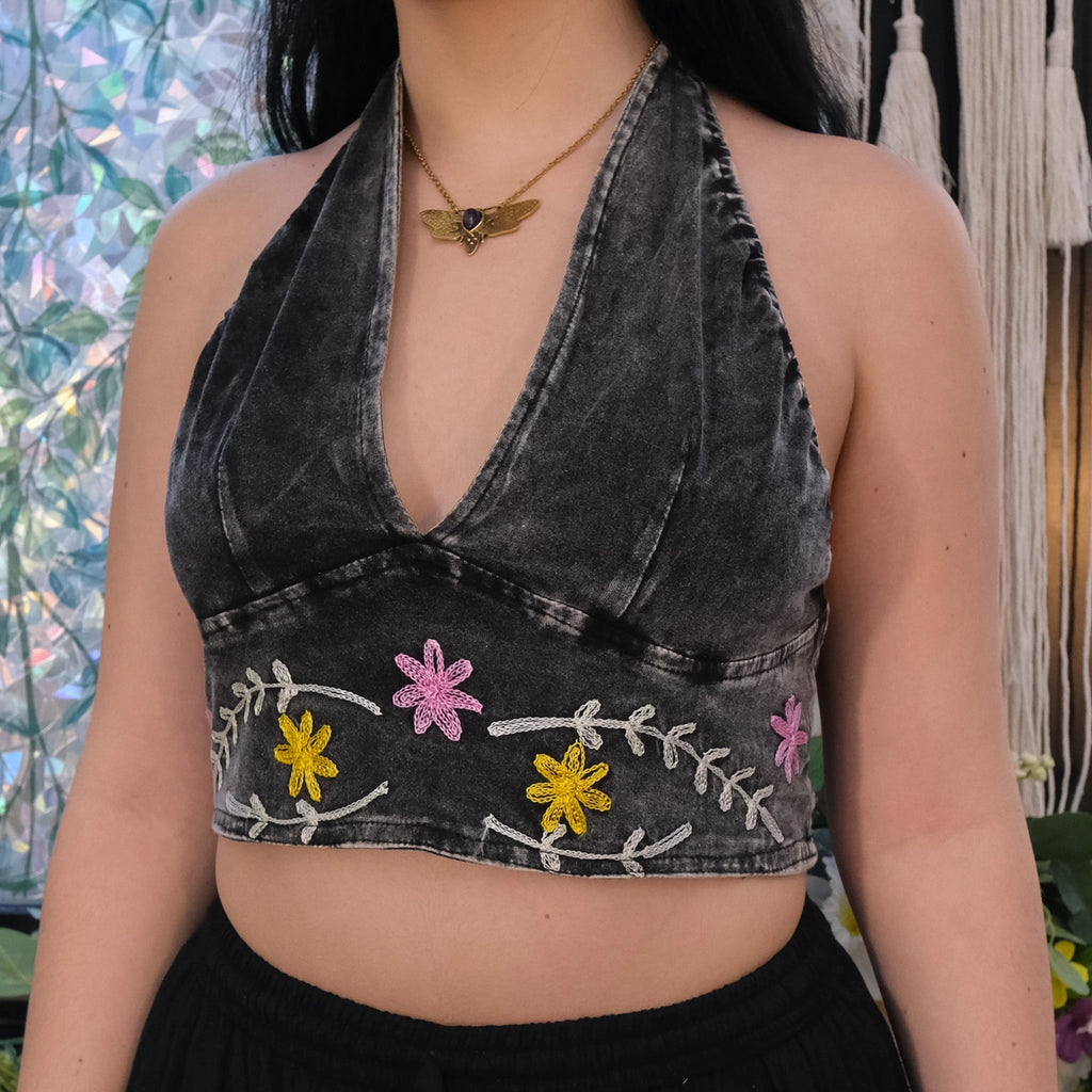 Boho Fairycore Reversible Cotton Embroidered Bralette