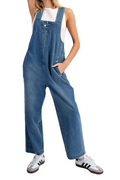 Zip-Up Front Denim Overalls