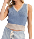 Blue and White Sleeveless Cropped Sweater Vest