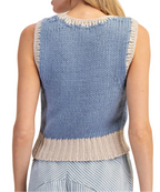 Blue and White Sleeveless Cropped Sweater Vest