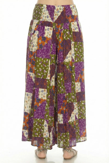 Mushroom Quilt Print Wide Leg Pants