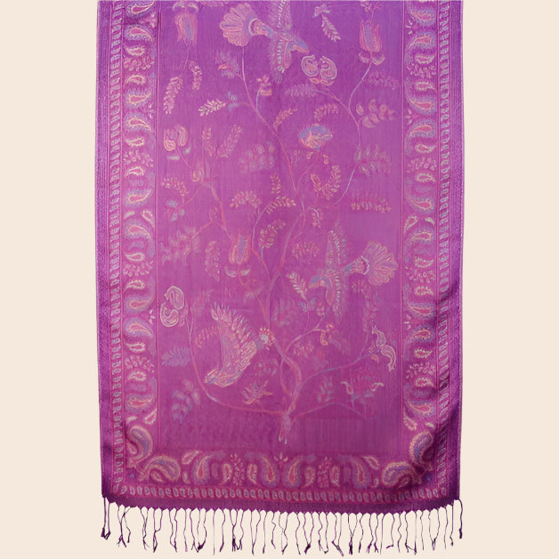 Metallic Birds Paisley Tree Pattern Pashmina Scarf Shawl