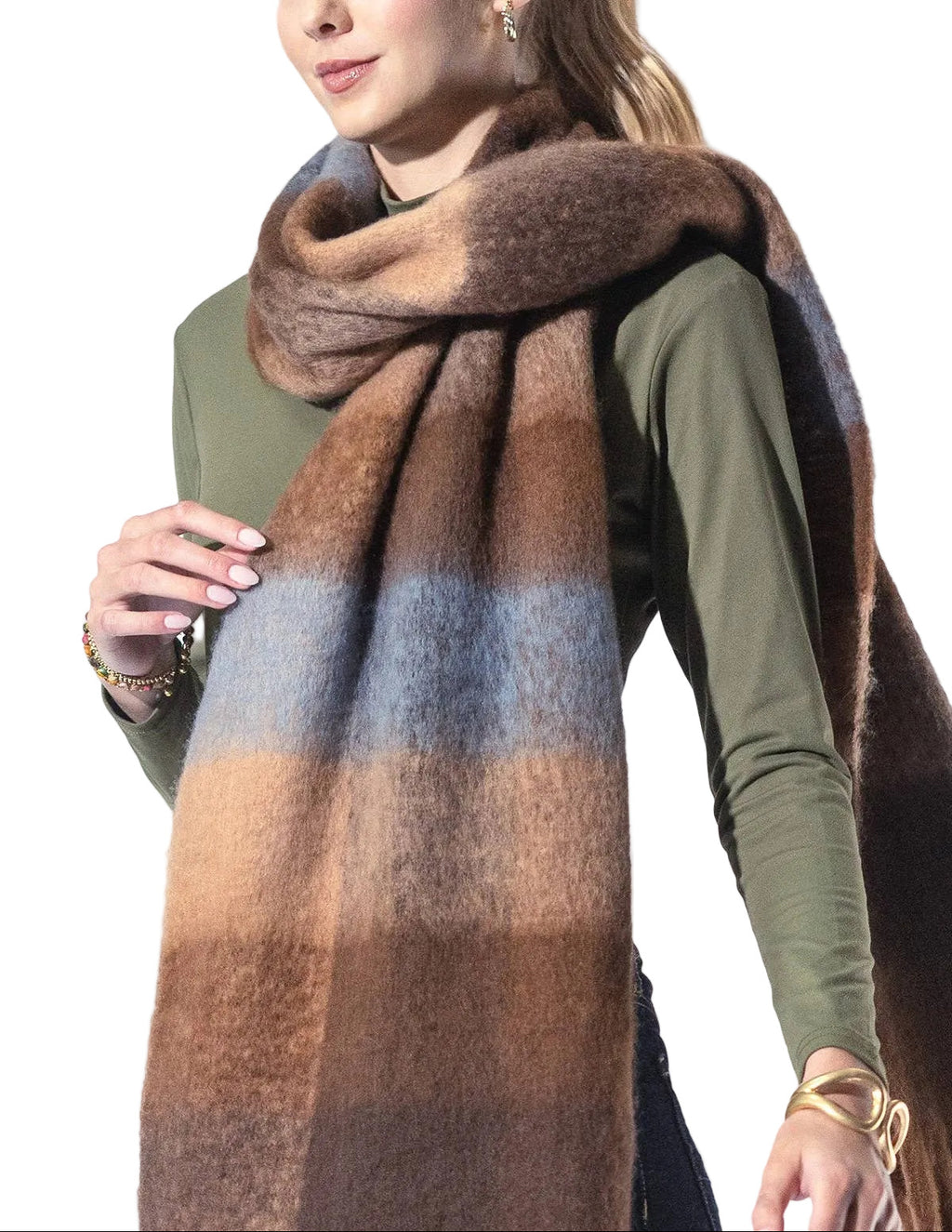 Checkered Brown Fringe Scarf