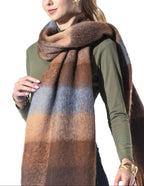 Checkered Brown Fringe Scarf