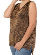 Mineral Wash Tank Top w/ side-slit Plus size