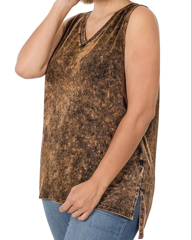 Mineral Wash Tank Top w/ side-slit Plus size
