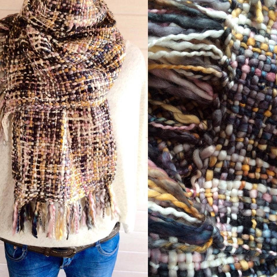 Ladies Chunky Tweed Soft Winter Scarf - Charcoal