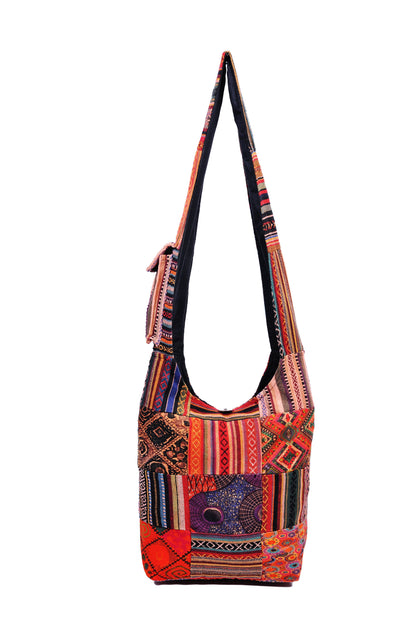 Patched Graphic Printed Cotton Hippie Hobo Bag