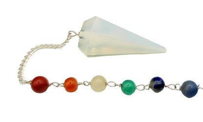Opalite Pendulum w/Chakra Gemstone Beads-Silver Plate Chain