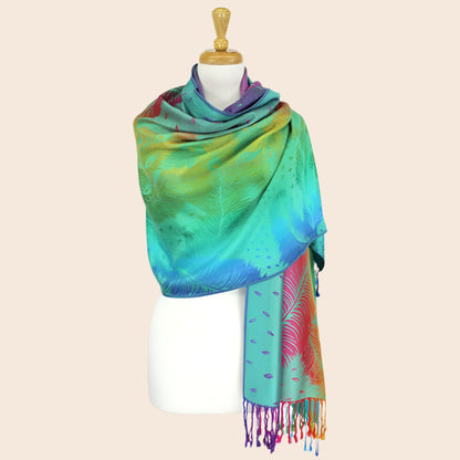 Colorful Peacock Printed Pashmina Scarf Shawl