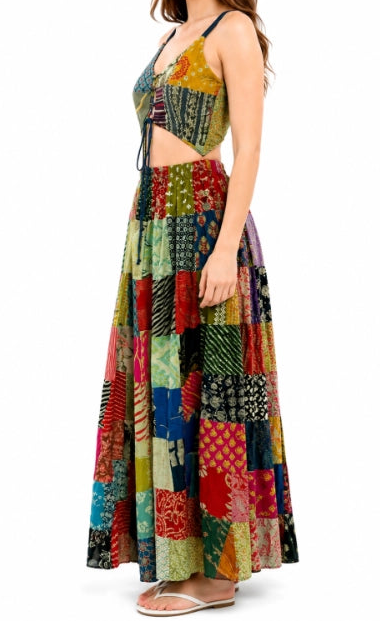 Patchwork Cut-Out Maxi Dress