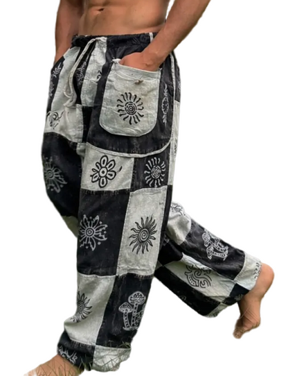 Gray Checkered Printed Patchwork Pants