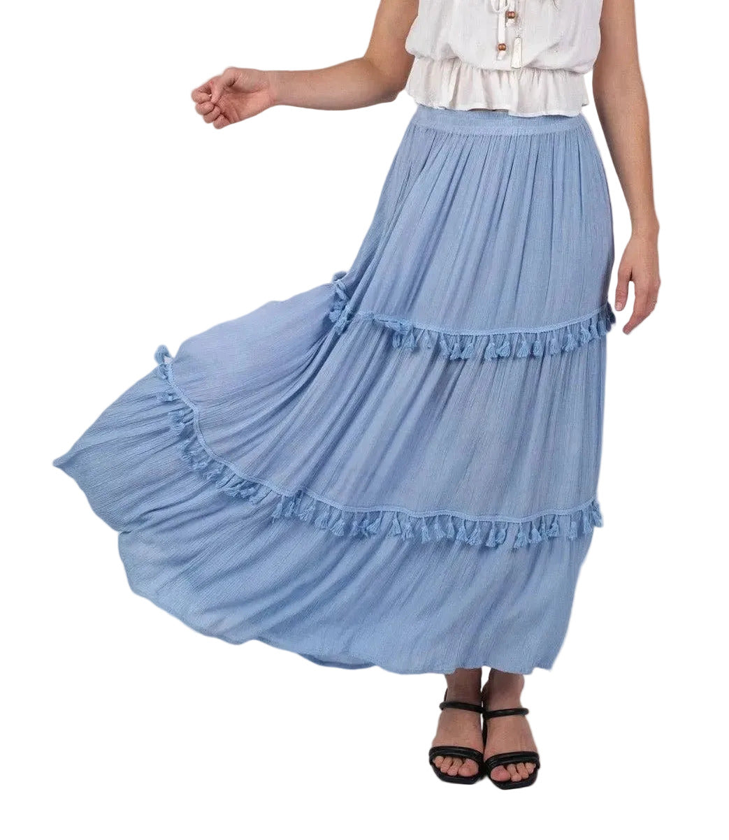 Whimsical Tasseled Summer Maxi Skirt