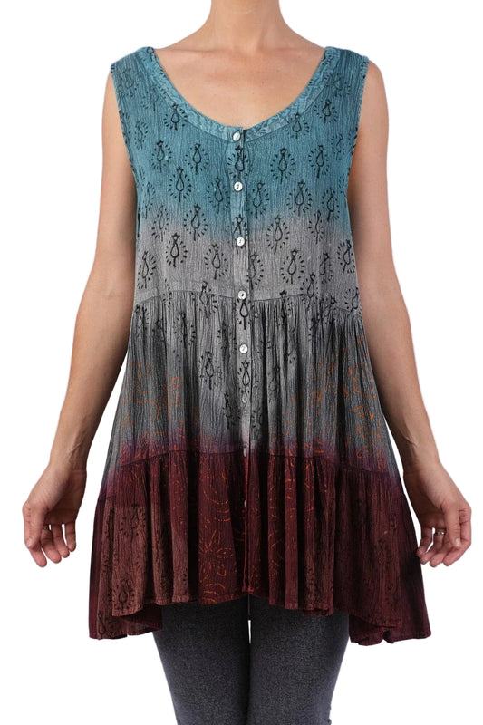 Blockprint Ombre Flared Top