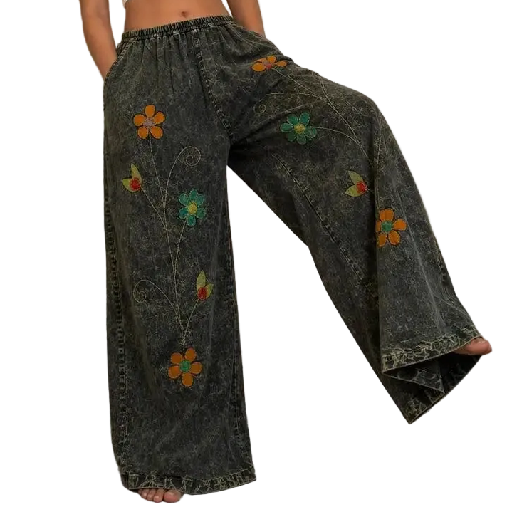 Embroidered Wide Leg Pants