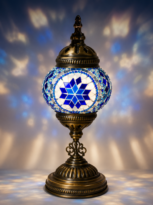 Turkish Mosaic Table Blue Lamp, Handmade Lamps
