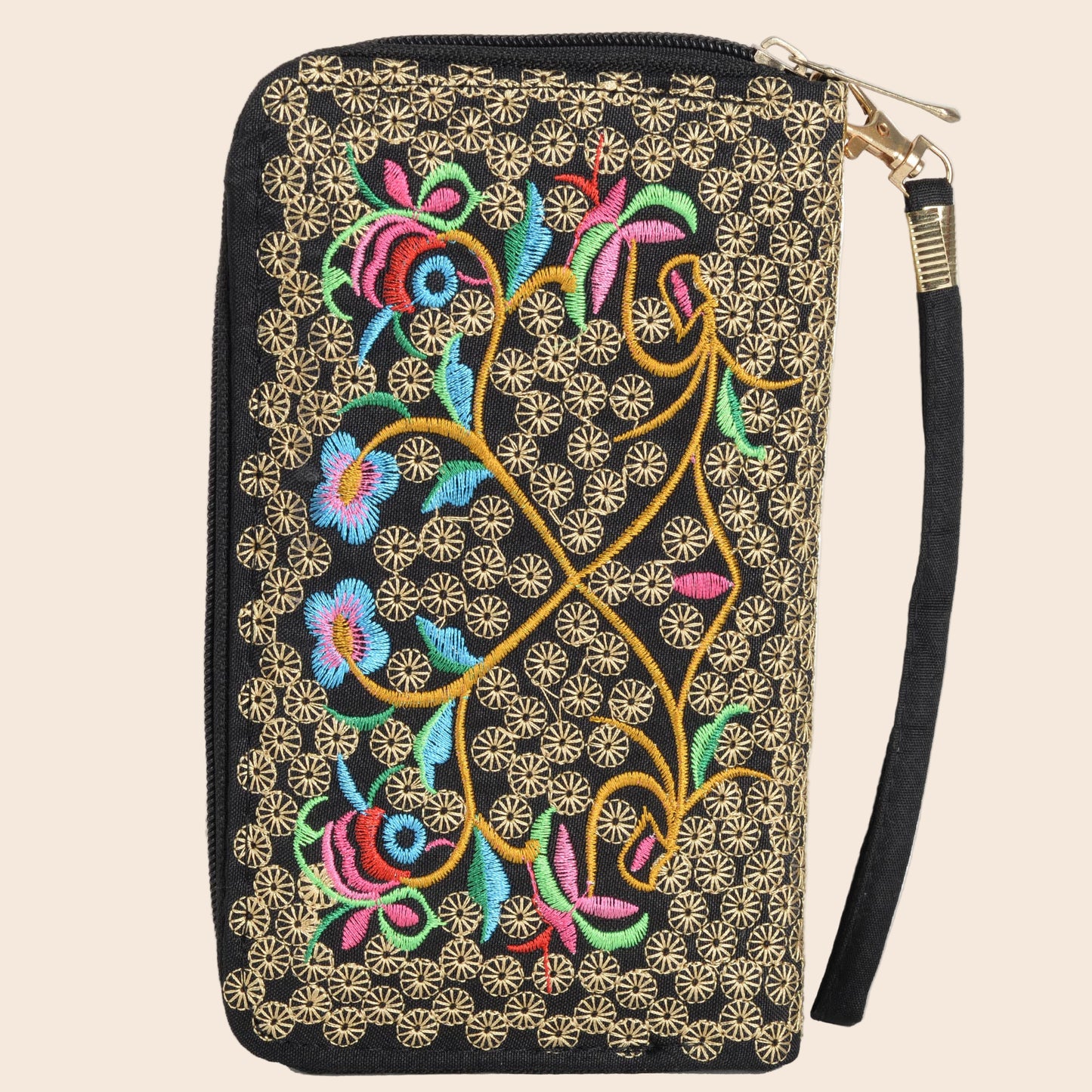 Embroidered Pink Wristlet