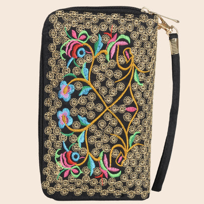 Embroidered Pink Wristlet