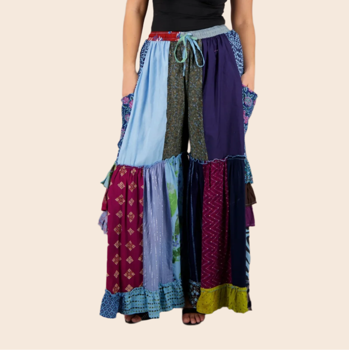 Patchwork Ruffle Palazzo Pants